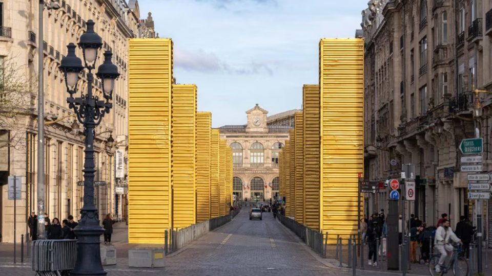 LILLE – FRANCE GOLDEN MONOLITHS, CONTAINERS TRANSFORMED INTO GOLDEN TOWERS